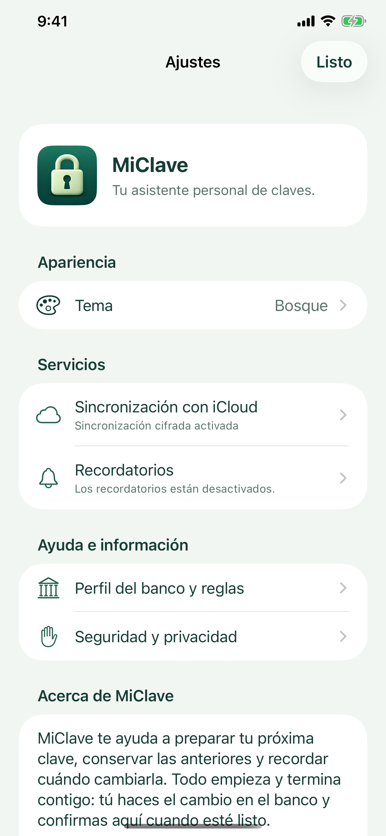 Pantalla completa de ajustes, sincronización y privacidad
