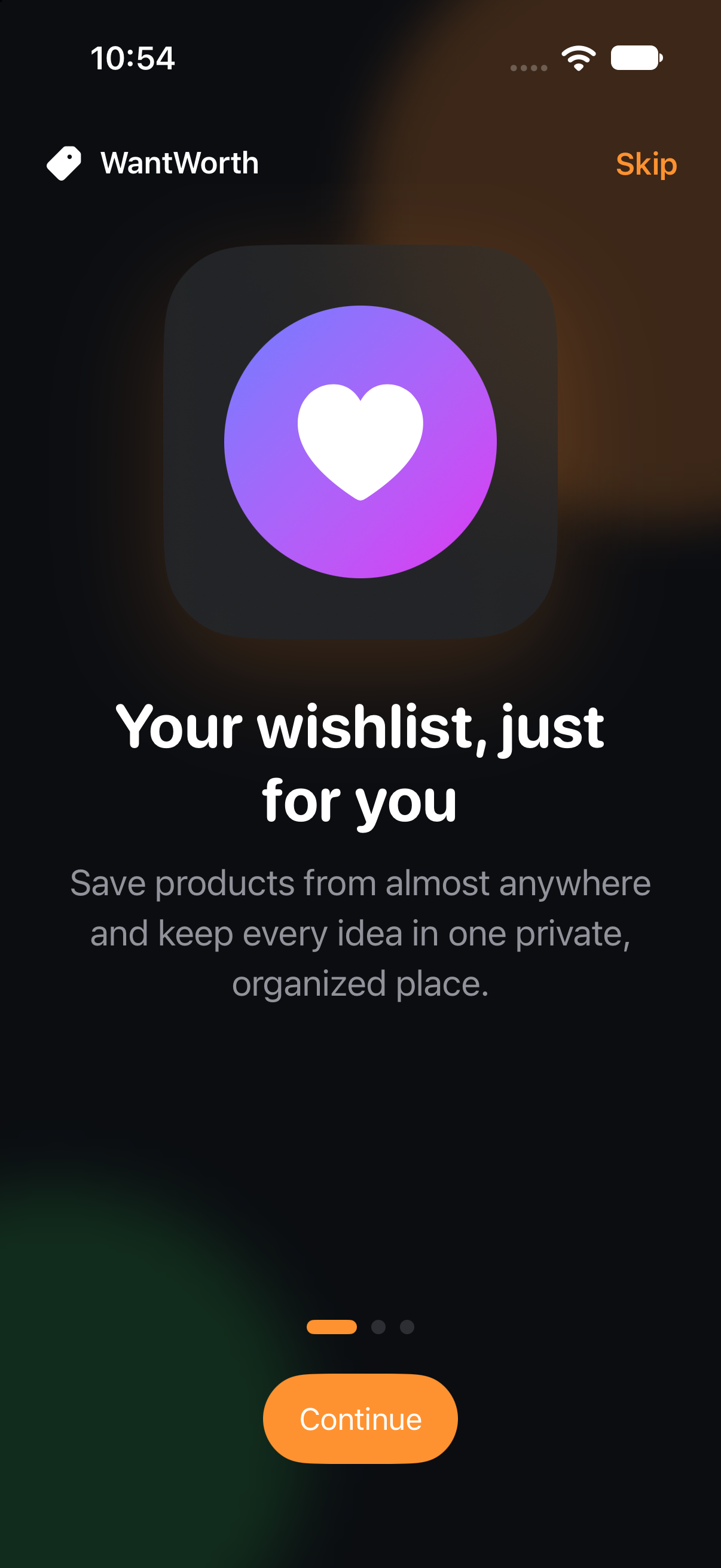 WantWorth private wishlist onboarding